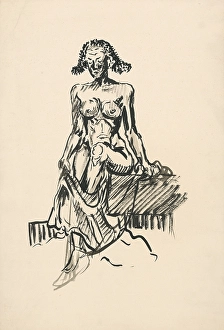 Towel Prints: Seated Female Nude, around 1940. Creator: Arnold Peter Weisz-Kubincan
