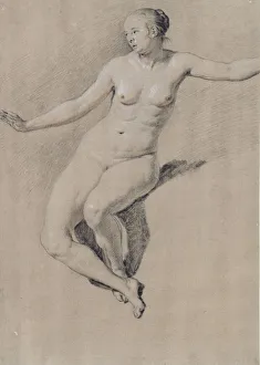 Black And White Chalk Prints: Seated female nude. Artist: Velde, Adriaen, van de (1636-1672)