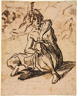Over Black Chalk Prints: Seated Figure, 1600s. Creator: Unknown