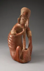 Colima Collection: Seated Figure Drinking from a Vessel using a Tube, 200 B.C. / A.D. 300. Creator: Unknown