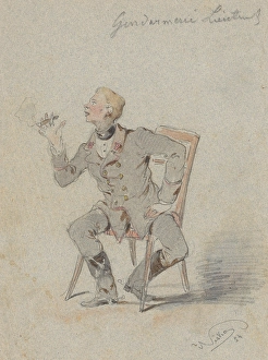 Gendarme Prints: Seated Gendarmerie Lieutenant, 1854. Creator: Friedrich Carl von Scheidlin