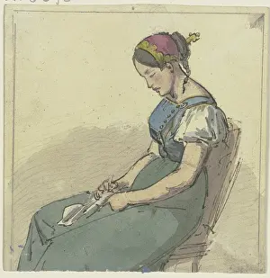 Asleep Prints: Seated girl, asleep, c1830-1880. Creator: Jakob Dielmann