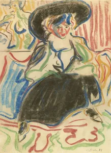 Kirchner Prints: Seated Girl with Hat, 1909