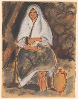 Vienna Secession Prints: Seated Girl with a Jug, 1931. Creator: Zolo Palugyay
