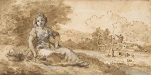 Zuccarelli Prints: Seated Girl in a Landscape, 1702-88. Creator: Francesco Zuccarelli