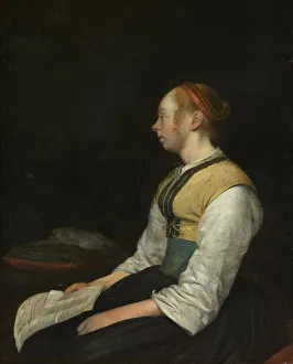 Geesie Ter Burch Prints: Seated Girl in Peasant Costume, c.1650-c.1660. Creator: Gerard Terborch II