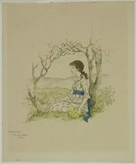 Sadness Gallery: Seated Girl with Primroses, 1886. Creator: Catherine Greenaway
