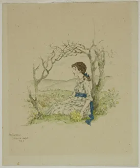 Greenaway Catherine Prints: Seated Girl with Primroses, 1886. Creator: Catherine Greenaway