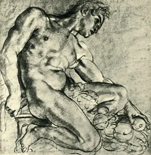Anibale Caracci Gallery: A Seated Ignudo with a Garland, 1598-1599, (1943). Creator: Annibale Carracci