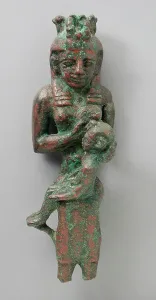 Late Period Prints: Seated Isis with Uraeus Modius Holding Child on her Lap