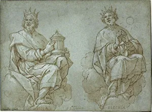 Lead White Prints: Two Seated Kings of Judah; Josiah and Hezekiah, 1591. Creator: Bernardo Castello