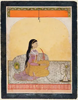 Northern India Prints: Seated Lady Smoking a Hookah, c. 1780. Creator: Unknown