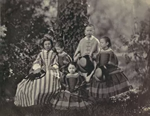 [Seated Lady in Striped Dress with Four Little Girls], 1850s-60s. Creator: Franz Antoine