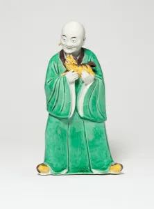 Lohan Prints: Seated Luohan Holding a Lion, Qing dynasty (1644-1911), c. 19th century. Creator: Unknown