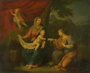 Religious Motif Prints: Seated Madonna with St. Catherine, 1670-1690. Creator: Unknown