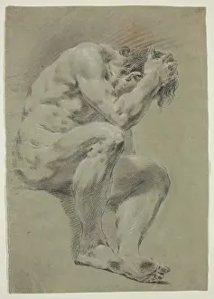 Stumping Prints: Seated Male Nude with Head Bowed, c1740. Creator: Francesco Lorenzi