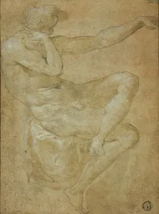 Pellegrino Tibaldi Prints: Seated Male Nude with Outstretched Left Arm, n.d. Creator: Unknown