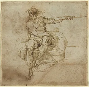 Carracci Agostino Prints: Seated Male Nude [recto], 1600/1602. Creator: Agostino Carracci