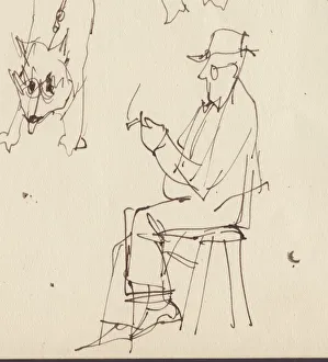 Seated man and dog studies, c1950. Creator: Shirley Markham