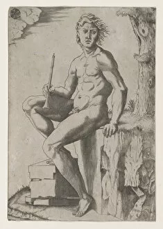 Flute Collection: Seated Man Holding a Flute, ca. 1500-1550. Creator: Marcantonio Raimondi