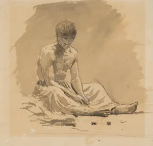 Ladislav Prints: Seated Man Naked to the Waist, 1895-1900. Creator: Ladislav Mednyanszky