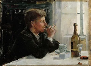 Coffee Cup Prints: Seated Man at the Table, 1886. Creator: Elin Danielson-Gambogi