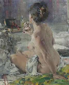 Life Model Prints: Seated Nude, 1923. Creator: Nikolay Feshin