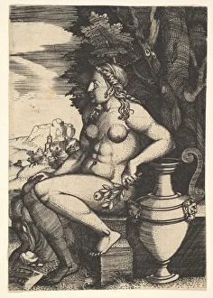 The Metropolitan Museum Of Prints: Seated nude next to a vase, 1537. Creator: Master FG