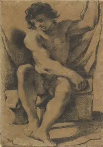 Penis Prints: Seated Nude Young Man in Nearly Frontal View, ca. 1618. Creator: Guercino