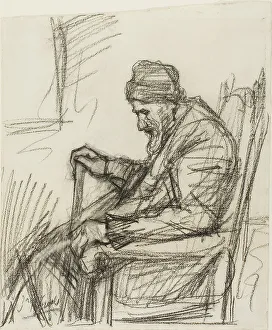 Israels Josef Prints: Seated Old Man, c.1895. Creator: Jozef Israels