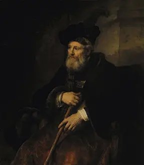 Rembrant Van Rijn Prints: Seated old man with a cane in fanciful costume, 1645. Creator: Rembrandt Harmensz van Rijn