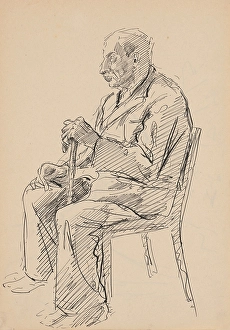 1940 Prints: Seated Old Man with a Stick, 1939/1944. Creator: Jan Novak