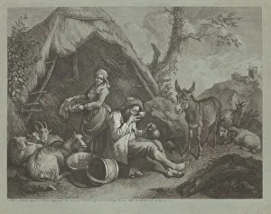 Francesco Londonio Prints: Seated Old Man and Woman with a Basket of Eggs, 1759 / 1782. Creator: Francesco Londonio