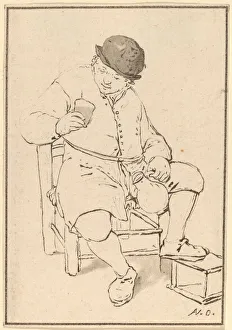Cornelis Ploos Van Amstel Prints: Seated Peasant with Jug, c. 1763. Creator: Cornelis Ploos van Amstel