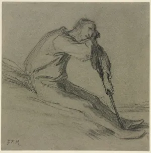 1814 1875 Prints: Seated Peasant Resting on a Hoe. Creator: Jean-Francois Millet (French, 1814-1875)
