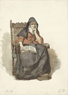 Seated pensive woman with book, 1836-1915. Creator: Johannes Eugel Masurel