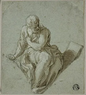Laid Card Prints: Seated Prophet or Evangelist Writing, n.d. Creator: Giuseppe Porta