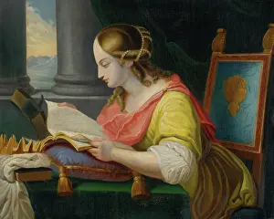 Studying Prints: Seated Saint Catherine Studying, 1770-1800. Creator: Unknown