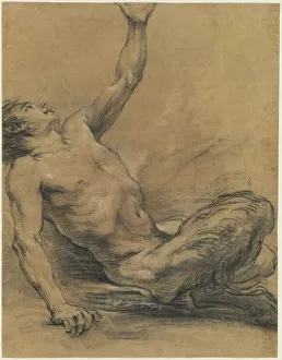 Leaning Back Prints: Seated Satyr Leaning Backward [recto], 1758/1765. Creator: Jean-Baptiste Deshays