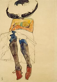Gouache On Paper Gallery: Seated semi-nude with hat and purple stockings, 1910