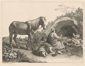 Francesco Londonio Prints: Seated Shepherd with Horse, Dog, Goats and Sheep, after 1776. Creator: Francesco Londonio