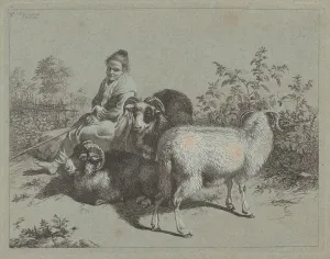 Francesco Londonio Prints: Seated Shepherdess with Three Rams, 1762. Creator: Francesco Londonio
