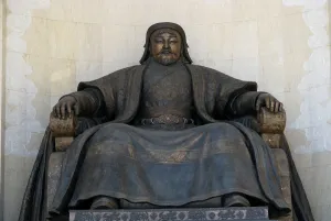 Mongolian Prints: Seated statue of Chingis Khan at the Parliament Building in Ulan Bator