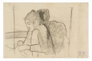 French Polynesian Prints: Seated Tahitian Woman (recto), Sketches of Roosters and Chickens (verso), 1891 / 93