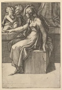 Seated Woman with two Children, 16th century. Creator: Unknown Seated Woman with two Children, 16th century. Creator: Unknown