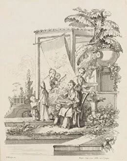 Chez Huquier Gallery: Seated Woman with Children and Servants, ca. 1738-45. Creator: Gabriel Huquier