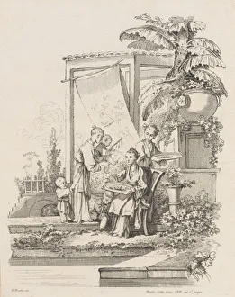 Boucher Fran And Xe7 Prints: Seated Woman with Children and Servants, ca. 1738-45. Creator: Gabriel Huquier