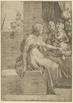 School Of Fontainebleau Collection: Seated woman with two children (Virgin with Christ and St John the Baptist?), 1540