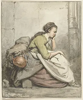Kitchenware Prints: Seated woman with a copper kettle, 1763-1826. Creator: Abraham van Strij