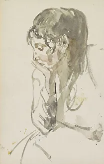 Head In Hands Prints: Seated woman with one hand under her chin, 1875-1934. Creator: Isaac Lazerus Israels
